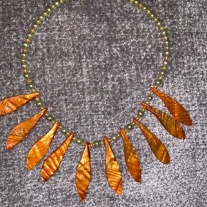 Authentic Orange Green Seashell Necklace